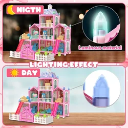 Casa de muñecas luminosa con muebles y accesorios de princesa