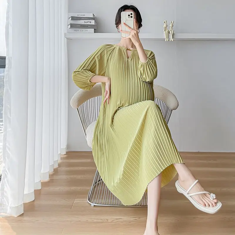 Vestido de maternidad manga linterna – Cintura alta y escote V - imagen 3