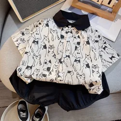 Conjunto de verano bebé con camiseta de dibujos y pantalones cortos