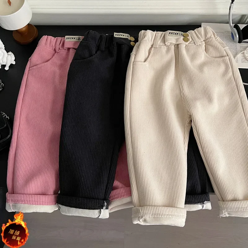 Pantalones de pana cálidos cintura alta para niños