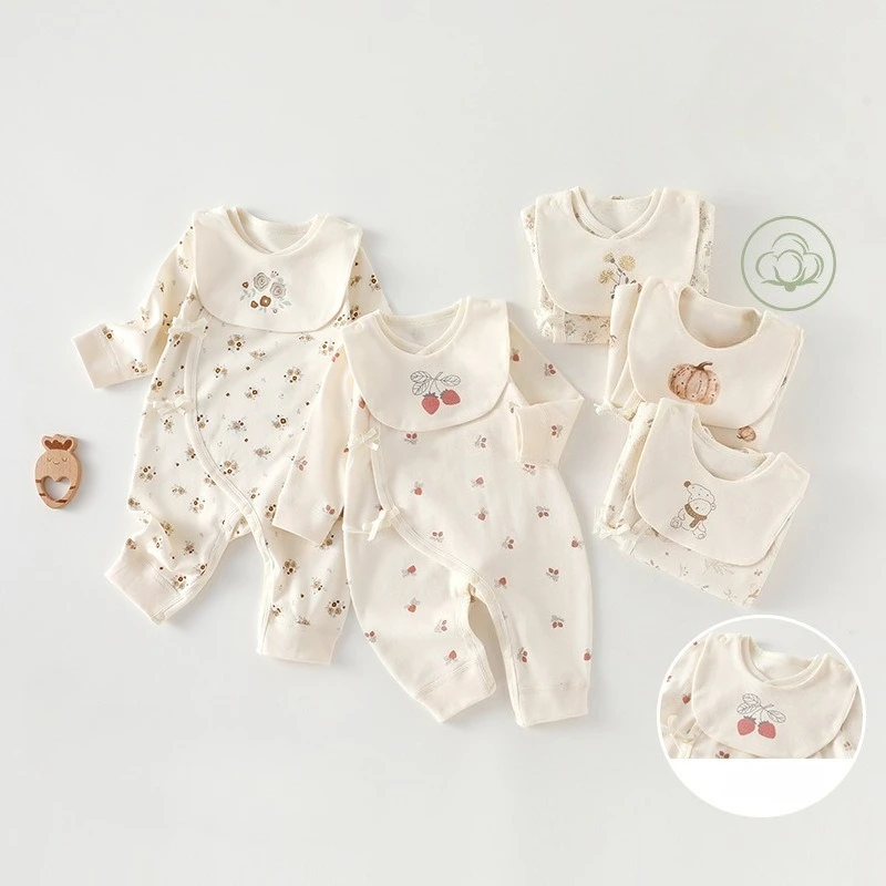 Pelele de algodón estampado para recién nacido con babero incluido - imagen 3