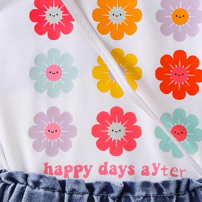 Conjunto veraniego niña top floral y pantalón vaquero - imagen 2