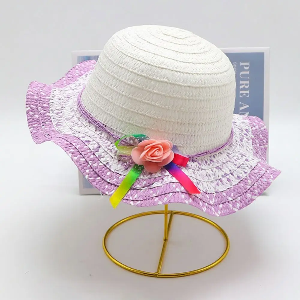 Sombrero de sol ala ancha en paja con flores, hecho a mano - imagen 3