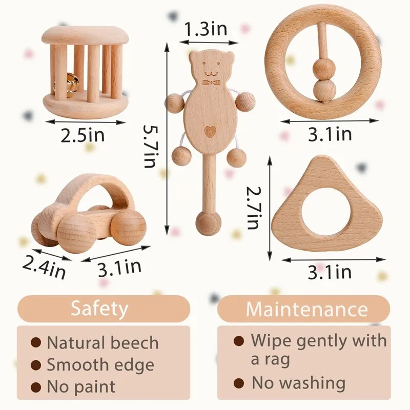 Sonajero de madera para la dentición con anillo y oso - imagen 2