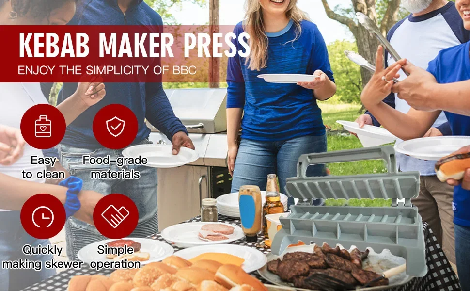 Prensa manual para kebab en uso