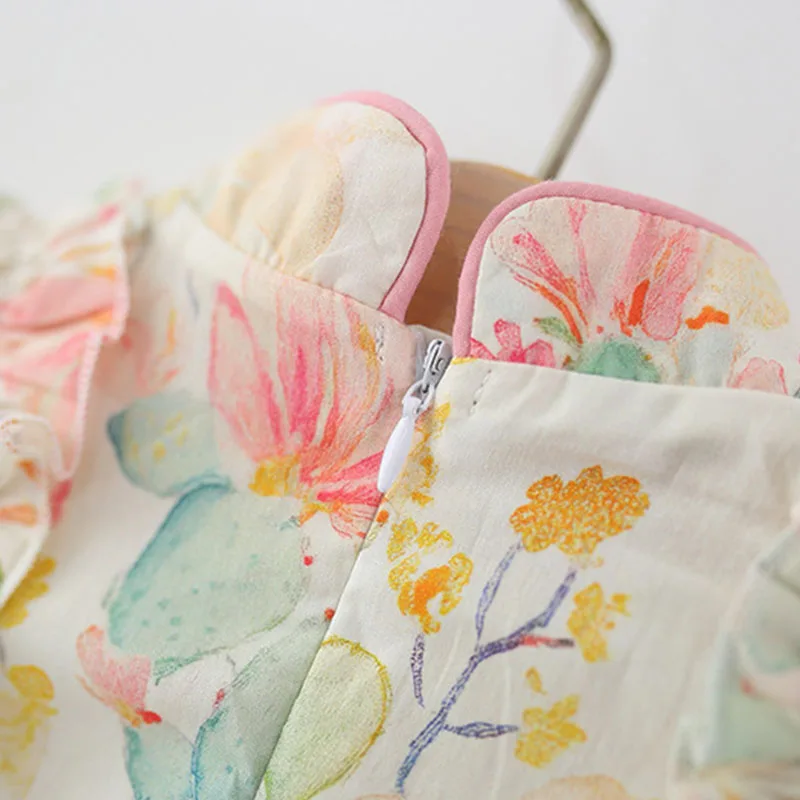Vestido de verano niña de algodón sin mangas con flores y lazo - imagen 3