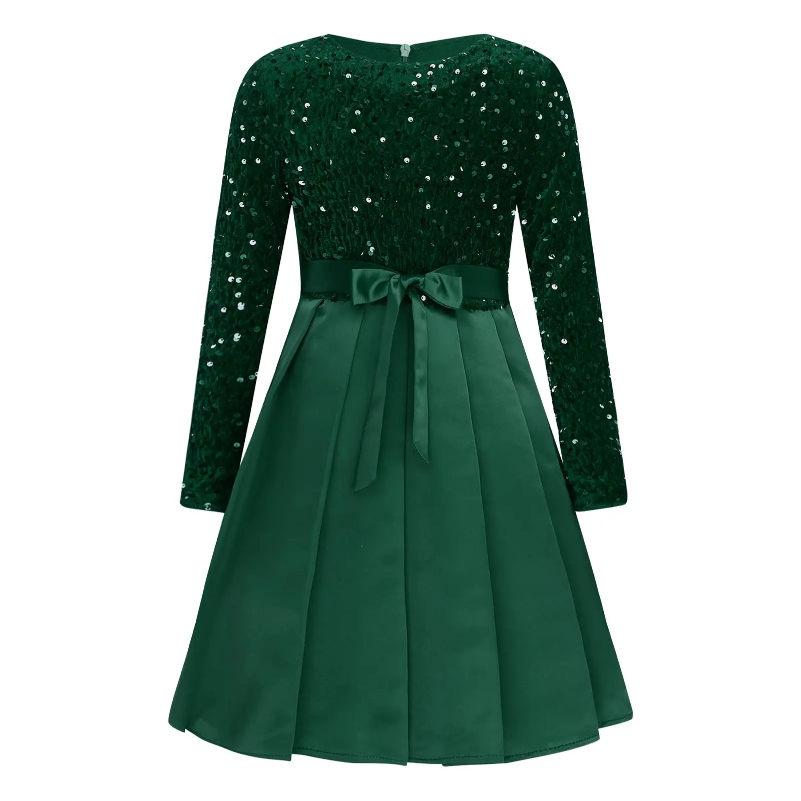 Vestido plisado floral para niña con cinturón y lentejuelas Navidad