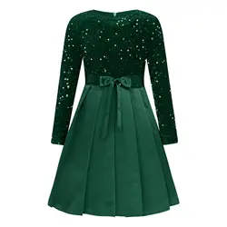 Vestido plisado floral para niña con cinturón y lentejuelas Navidad