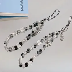 Cordón para móvil con mariposa plateada y cuentas