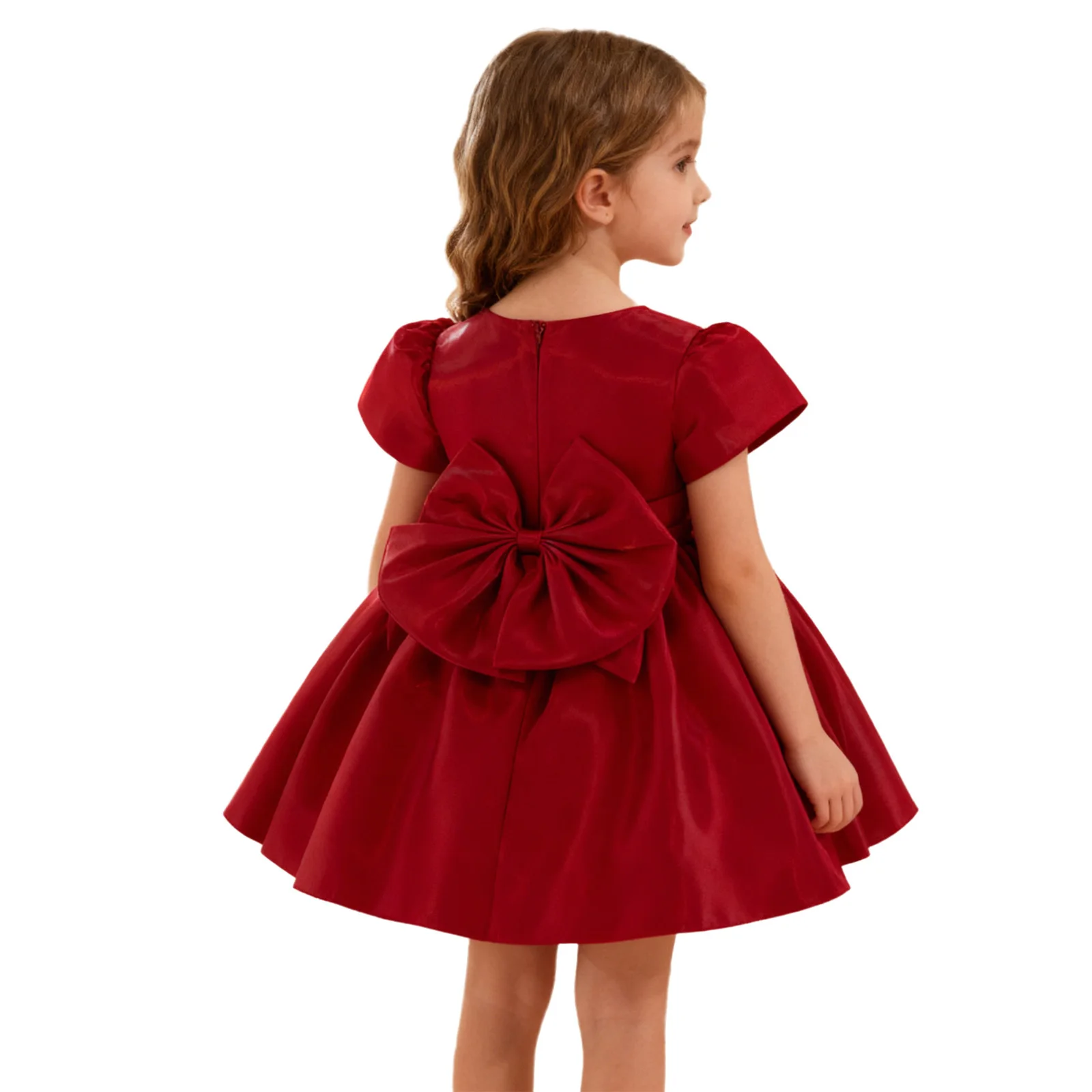 Vestido de flores para niña con mangas cortas abombadas y lazo - imagen 2