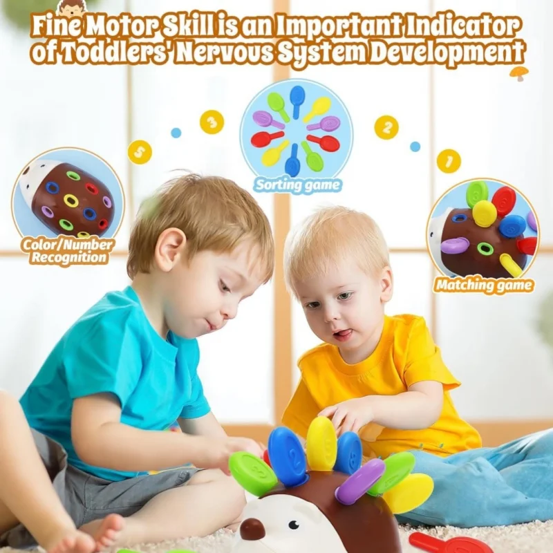 Juguete sensorial Montessori erizo de madera natural para niños - imagen 4