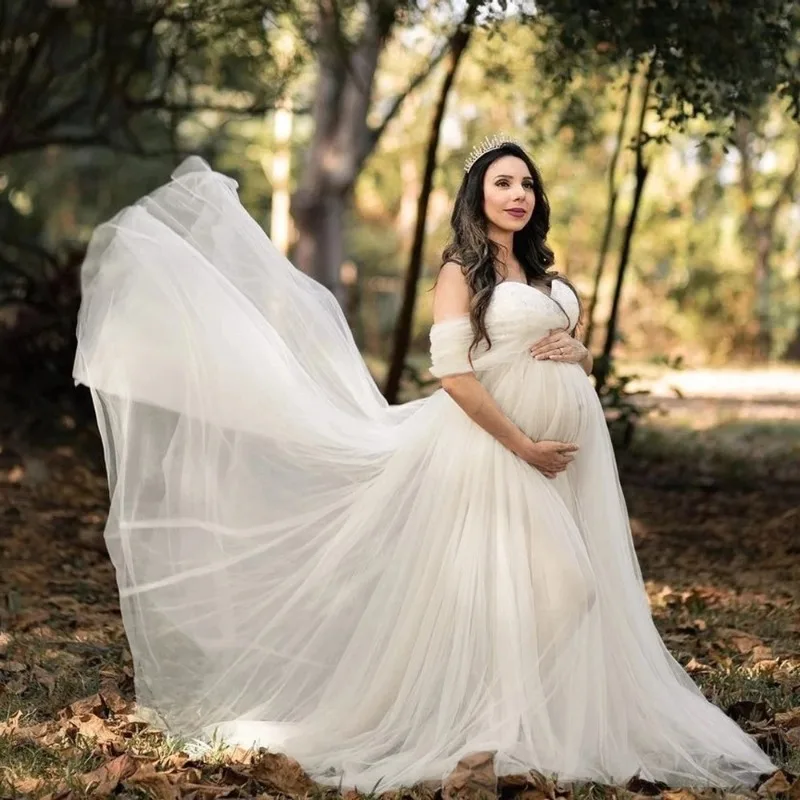 Vestido de maternidad maxi encaje con hombros descubiertos - imagen 4