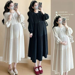 Vestido premamá casual holgado de cuello redondo estilo artístico
