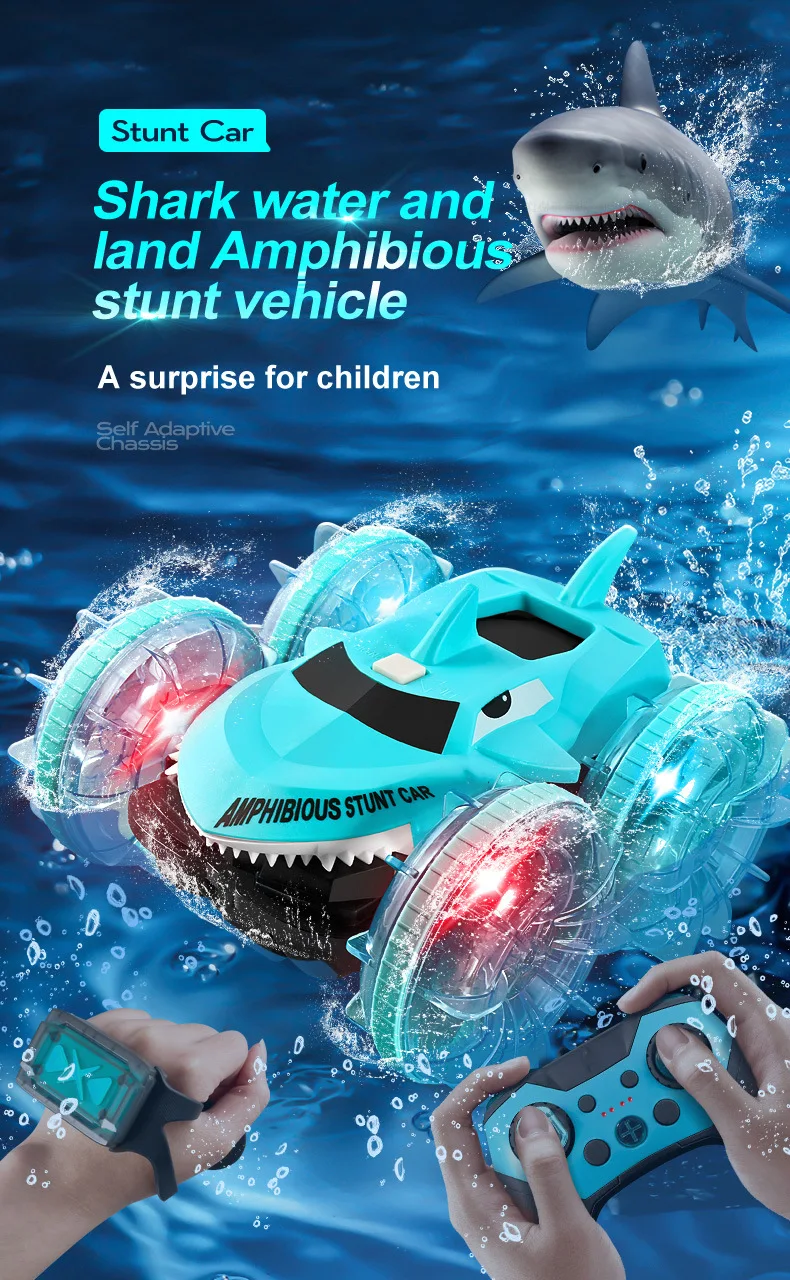 Coche teledirigido tiburón en tierra