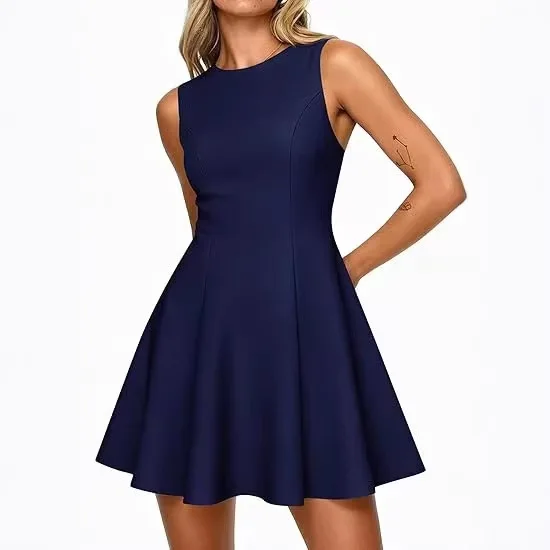 Vestido de verano sin mangas con cuello barco y corte A elegante - imagen 3