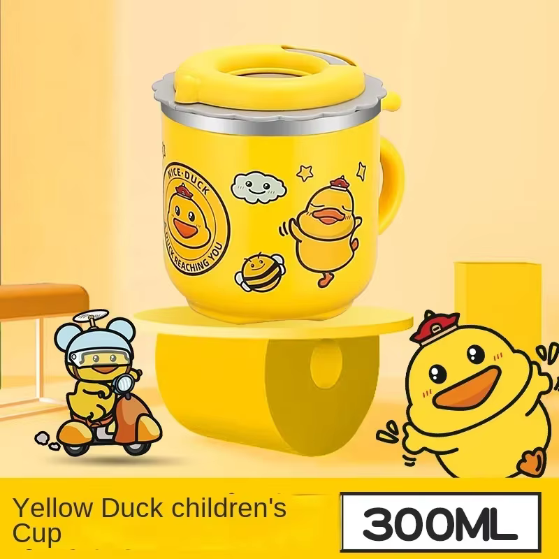 Botella infantil con pajita y dibujos animados – Aislamiento térmico