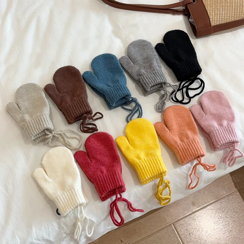 Guantes de lana bebé invierno manoplas tejidas color caramelo - imagen 3