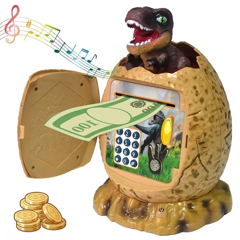 Hucha electrónica de dinosaurio con contraseña biométrica luz y música - imagen 5