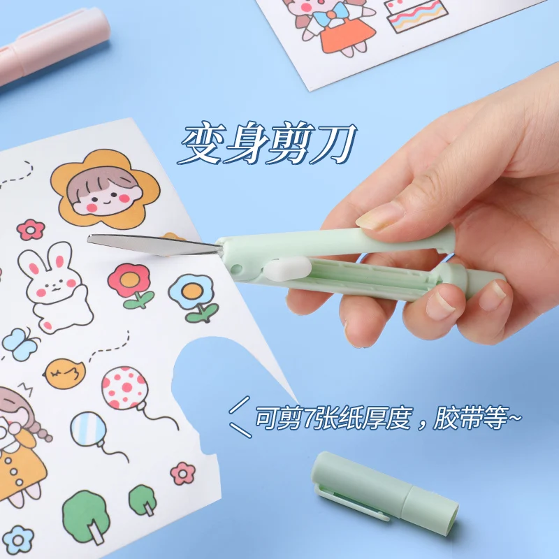 Tijeras plegables multiusos con cuchillo y cortador de papel escolar - imagen 4