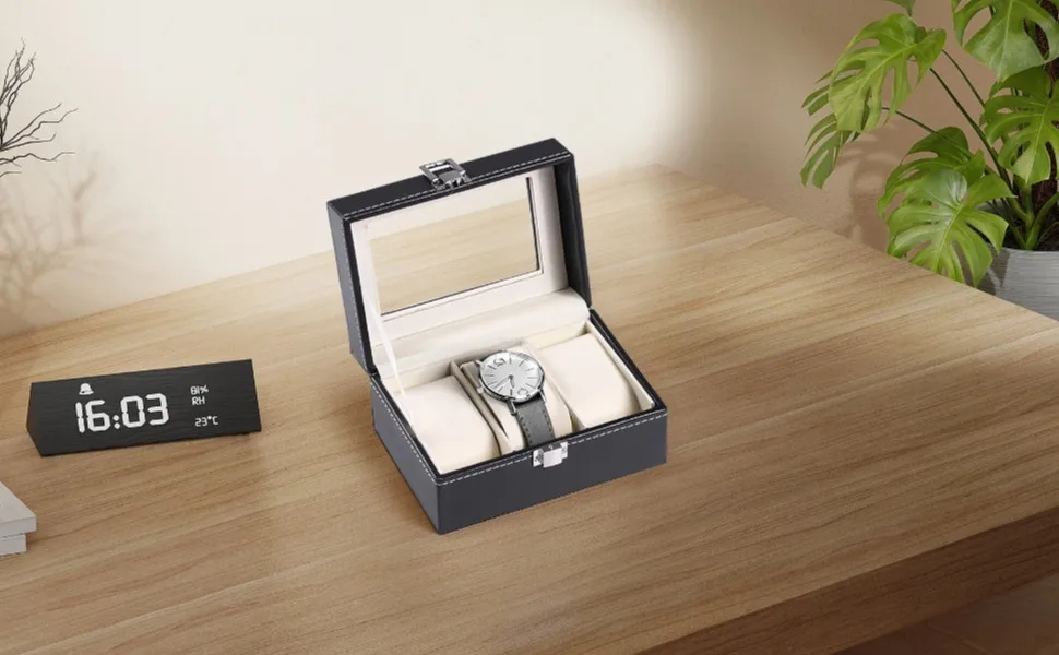 Estuche con 3 ranuras y ventana transparente