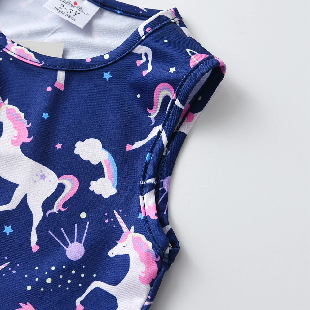 DXTON Vestido de verano sin mangas para niña con estampado unicornio - imagen 3