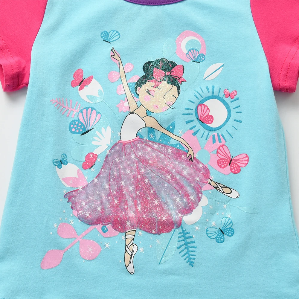 DXTON Camiseta de niña algodón manga corta con flores y dibujos - imagen 2