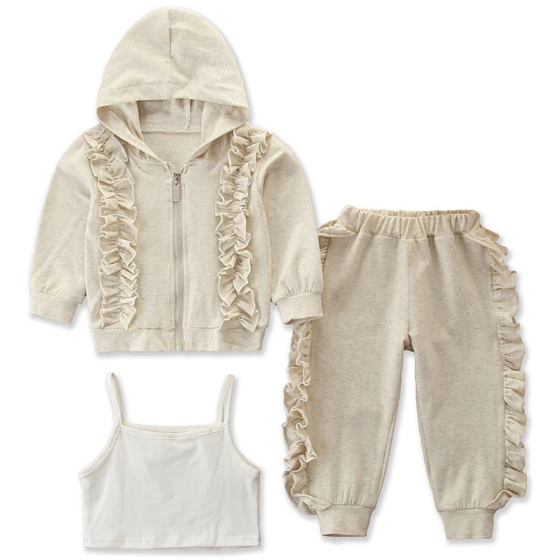 Conjunto de primavera niña pequeña con capucha, chaleco y pantalón
