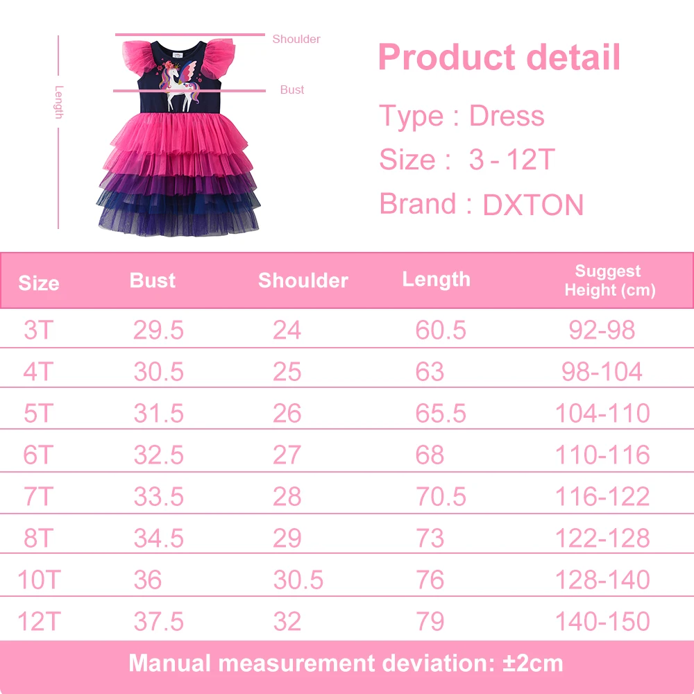 DXTON Vestido de verano para niñas con capas pastel estilo unicornios - imagen 5