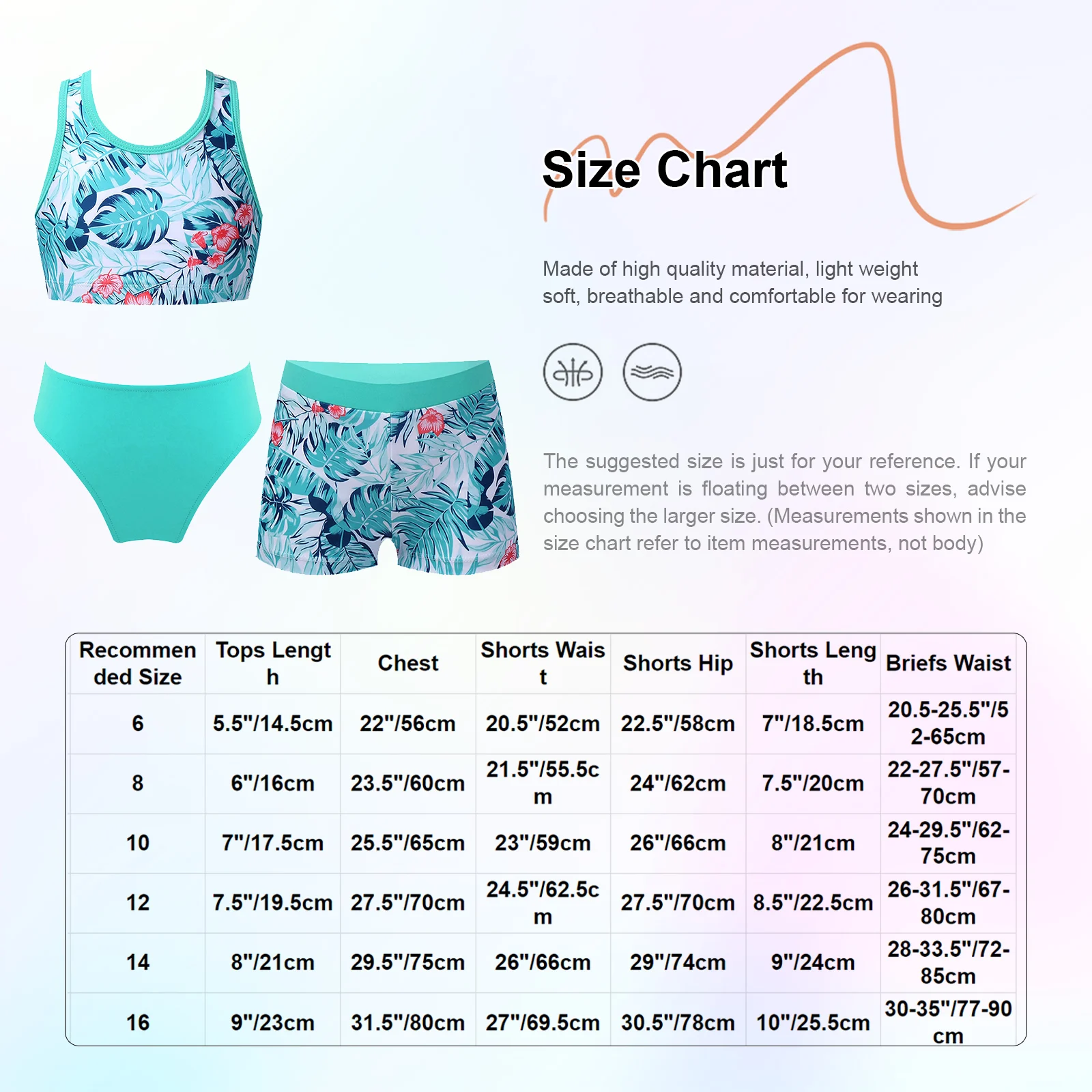 Traje de baño de tres piezas para niñas con top corto y pantalones cortos