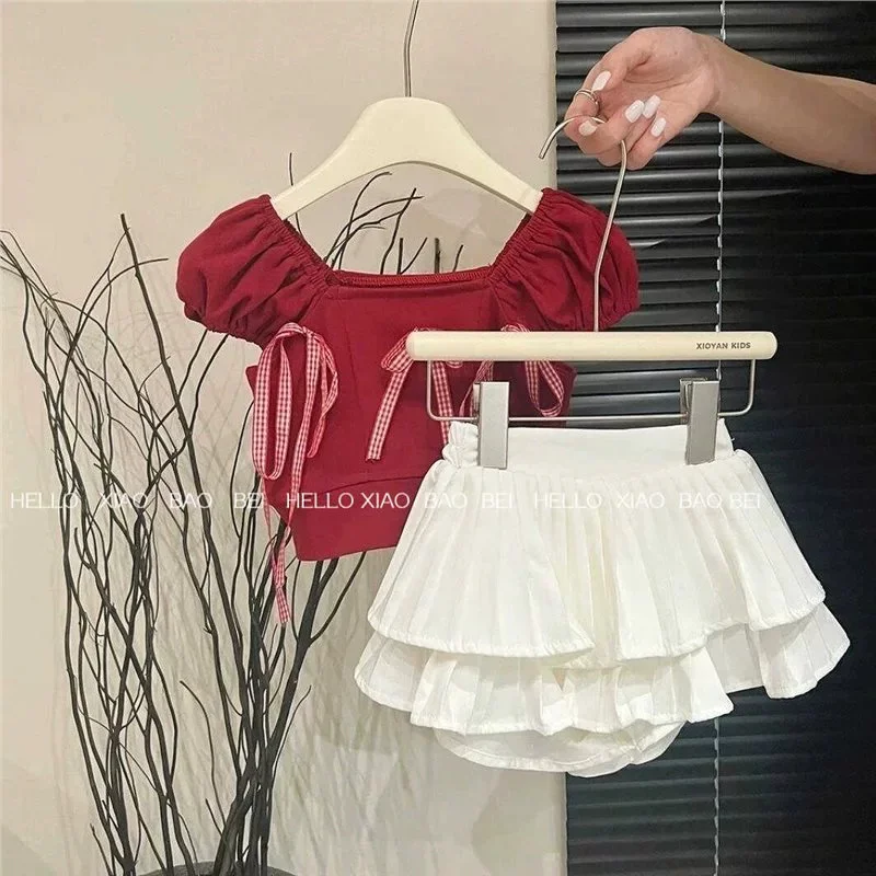 Conjunto de verano con falda y pajarita, estilo dulce - imagen 5
