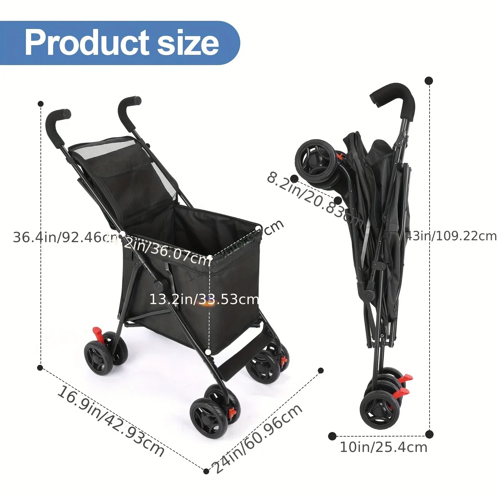 Vista superior del carrito plegable con estructura extensible