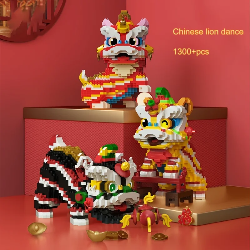 Bloques de construcción creativos - Juguete de danza del león en miniatura