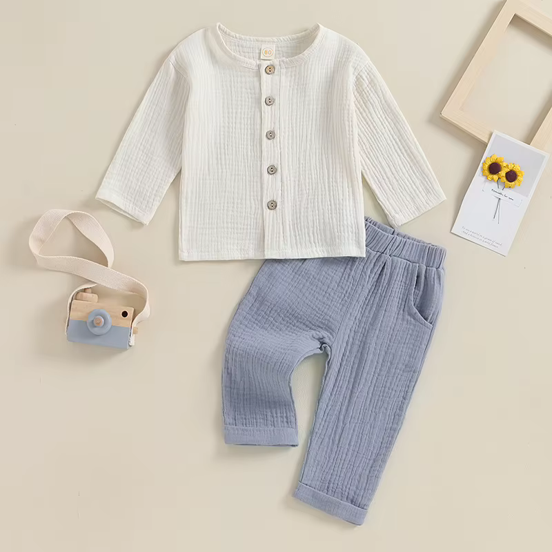 VISgogo Conjunto lino bebé con camiseta de botones - imagen 3