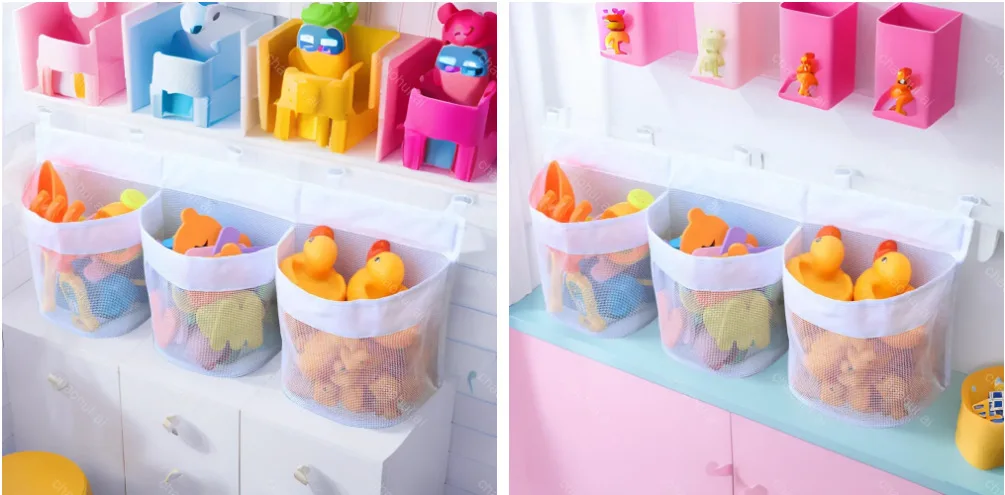 Bolsa almacenamiento juguetes de baño transpirable antimoho sin perforaciones