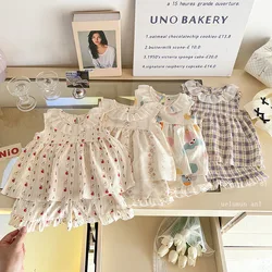 Conjunto de verano para niñas con camisa sin mangas de encaje