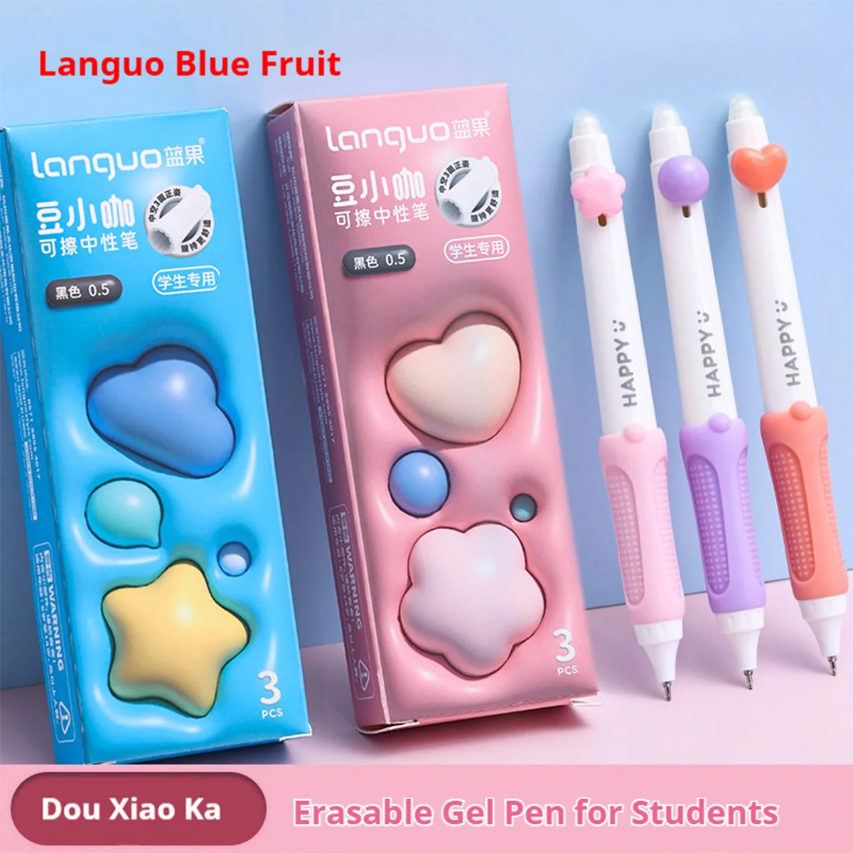 Bolígrafo borrable Languo de gel con agarre y tinta azul y negra - imagen 2