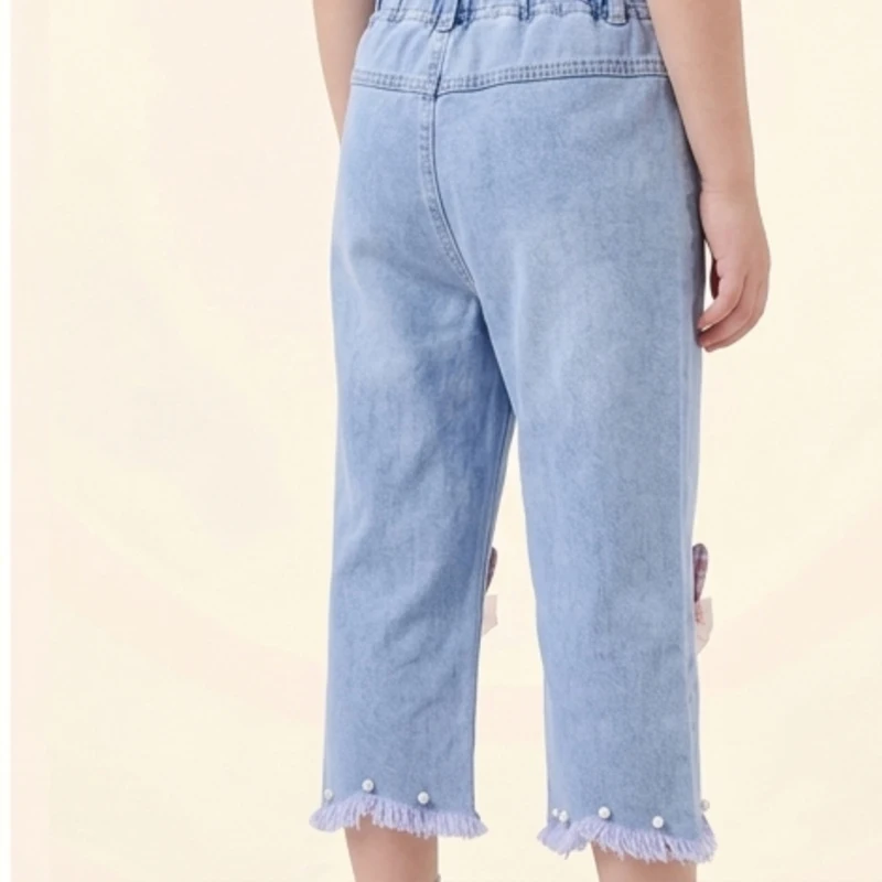 Pantalones Capri de mezclilla ligeros para niña con bordados - imagen 4