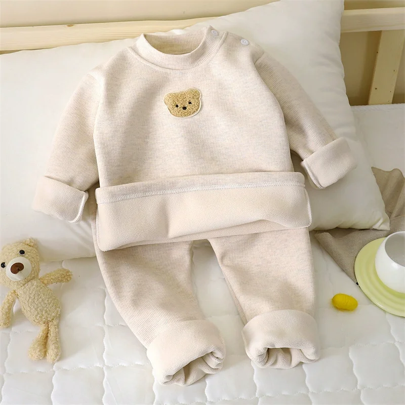 Conjuntos de lana para niños de invierno, pijama de casa grueso - imagen 3