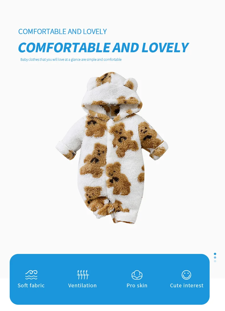 Pelele bebé con estampado de oso blanco frontal