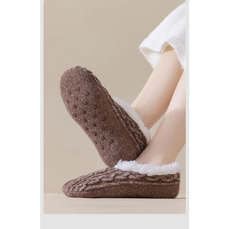 Calcetines lana de cordero antideslizantes cálidos para hogar invierno - imagen 4