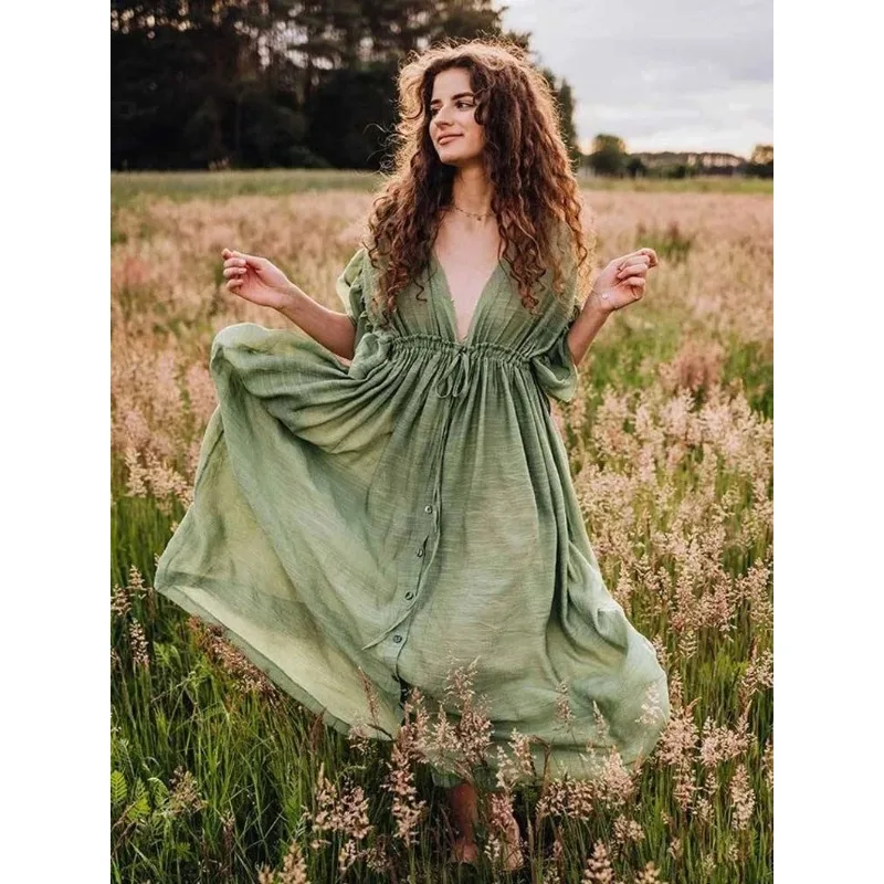 Vestido bohemio de maternidad con abertura frontal y botones - imagen 4