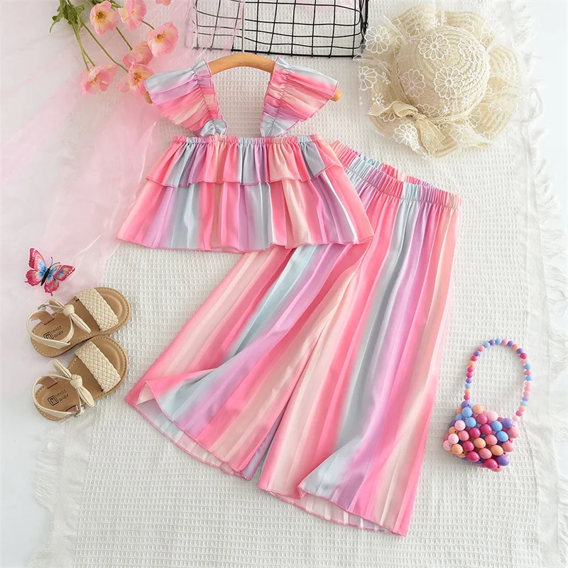 Conjunto verano para niña arcoíris con top de tirantes y pantalón - imagen 4