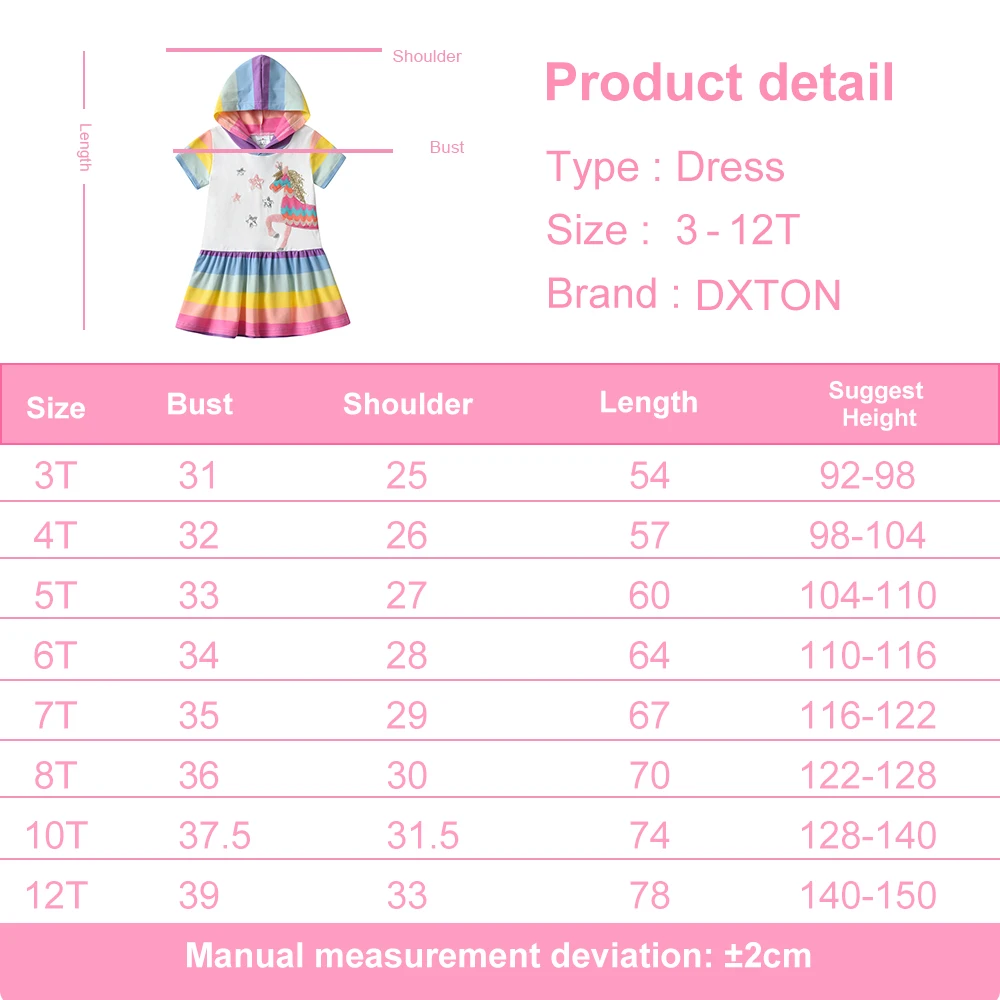 DXTON vestido de verano con capucha para niña – algodón unicornio - imagen 3