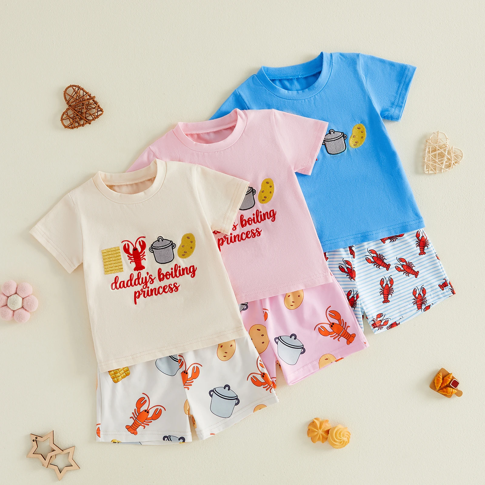 Conjunto de verano para niña con bordado de langosta y pantalón corto - imagen 2