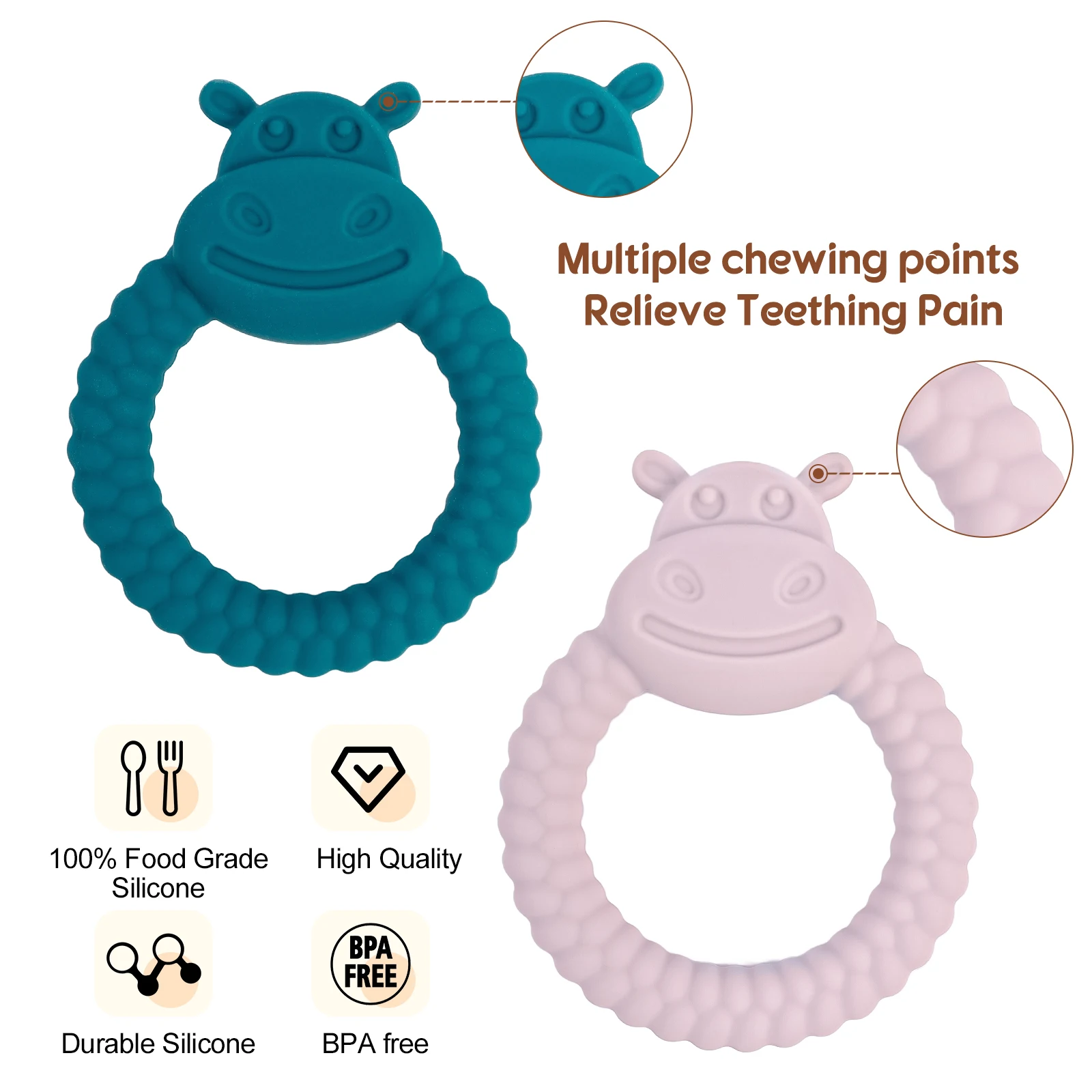 Mordedor de silicona de bebé conejito tierno para dentición sin BPA