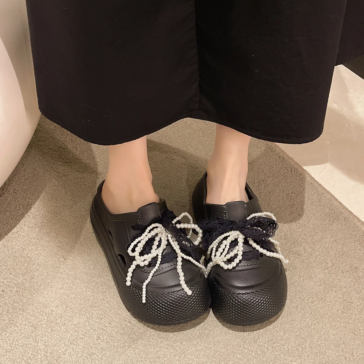 Sandalias de EVA para niña con lazo de encaje y perlas