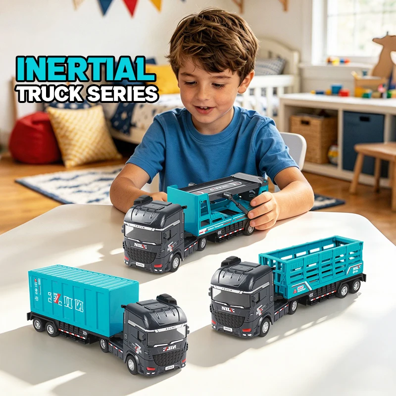Camión de juguete inercial con remolque de limpieza para niños - imagen 3