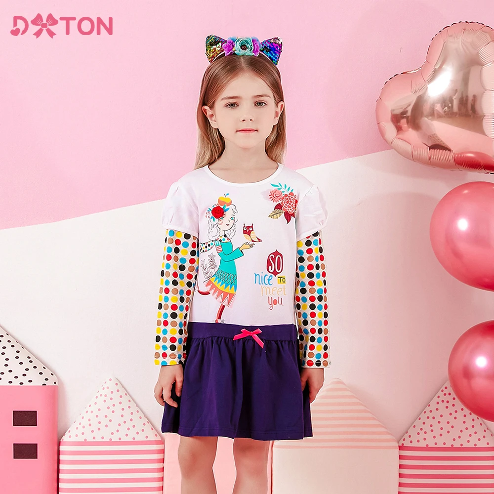 Vestido Dxton de manga larga para niña con lunares de algodón - imagen 5