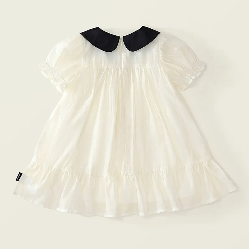 Vestido de verano bebé niña cuello Peter Pan manga corta en algodón - imagen 2
