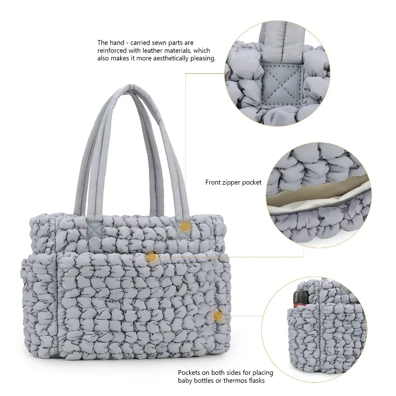 Bolsa de pañales impermeable plisada con asa burbuja